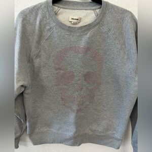 Zadig & Voltaire grey sweatshirt with sparkly pink skull M